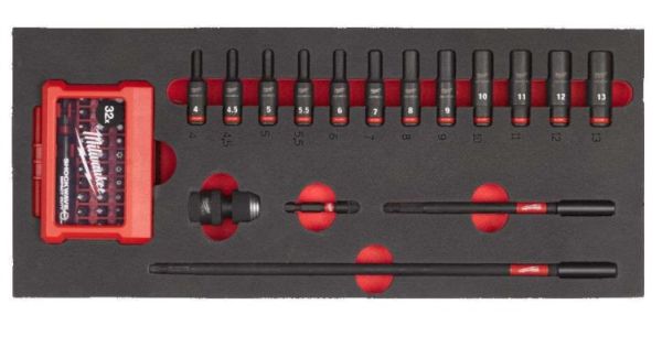 Ложемент з бітами та головками ударними 1/4'' ShW MILWAUKEE, (17шт) (45х175,8х417мм) для візків (4932493386)