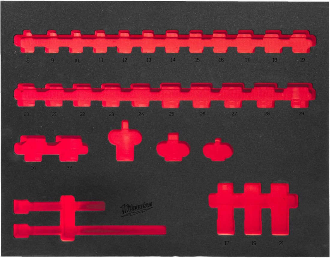 Пінне вкладення з ложементом для головок ShW 1/2" STD, (32шт) (45х536х417мм) для шаф металевих MILWAUKEE (4932493391)
