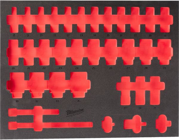 Пінне вкладення з ложементом для головок подовжених ShW 1/2" SKT, (34шт) (45х536х417мм) для шаф металевих MILWAUKEE (4932493393)