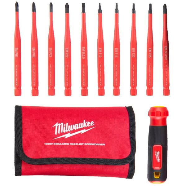 Набір викруток прецезійних ізольованих VDE MILWAUKEE 10-в-1 (рукоятка VDE + 10 біт VDE, текстильний чохол) (4932493657)