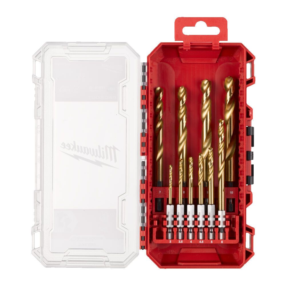 Набір свердел по металу RedHEX SHOCKWAVE HSS-TiN PACKOUT MILWAUKEE, (діаметри 3/3,5/4/4,5/ 5/6/7/ 8/9/10мм) (10шт) пластиковий к (4932493865)
