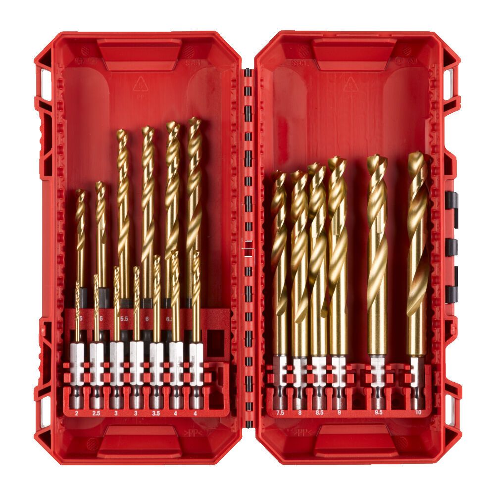 Набір свердел по металу RedHEX SHOCKWAVE HSS-TiN PACKOUT MILWAUKEE, (діаметри 2/2,5/3/3/3,5/ 4/4/4,5/5/5,5/ 6/6,5/7/7,5/8/ 8,5/9 (4932493866)