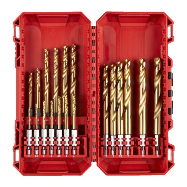 Набір свердел по металу RedHEX SHOCKWAVE HSS-TiN PACKOUT MILWAUKEE, (діаметри 2/2,5/3/3/3,5/ 4/4/4,5/5/5,5/ 6/6,5/7/7,5/8/ 8,5/9 (4932493866)