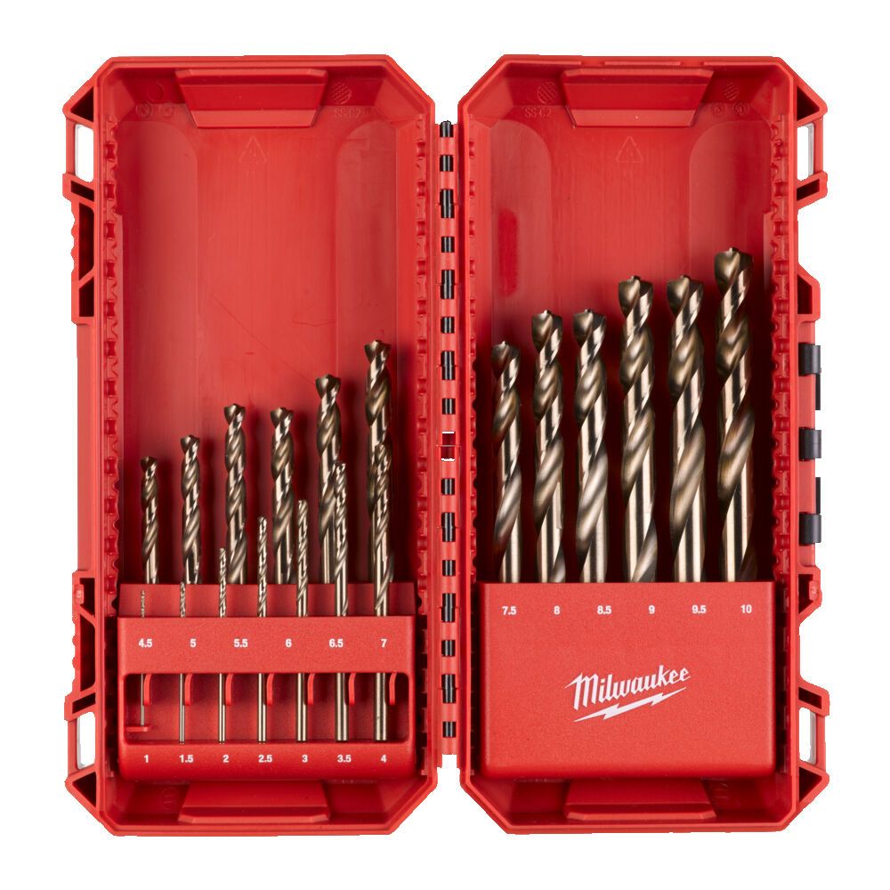 Набір свердел по металу кобальтовых HSS-Co PACKOUT MILWAUKEE, DIN338, (діаметри 1/1,5/2/2,5/3/3,5/ 4/4,5/5/5,5/ 6/6,5/7/7,5/8/ 8 (4932493867)