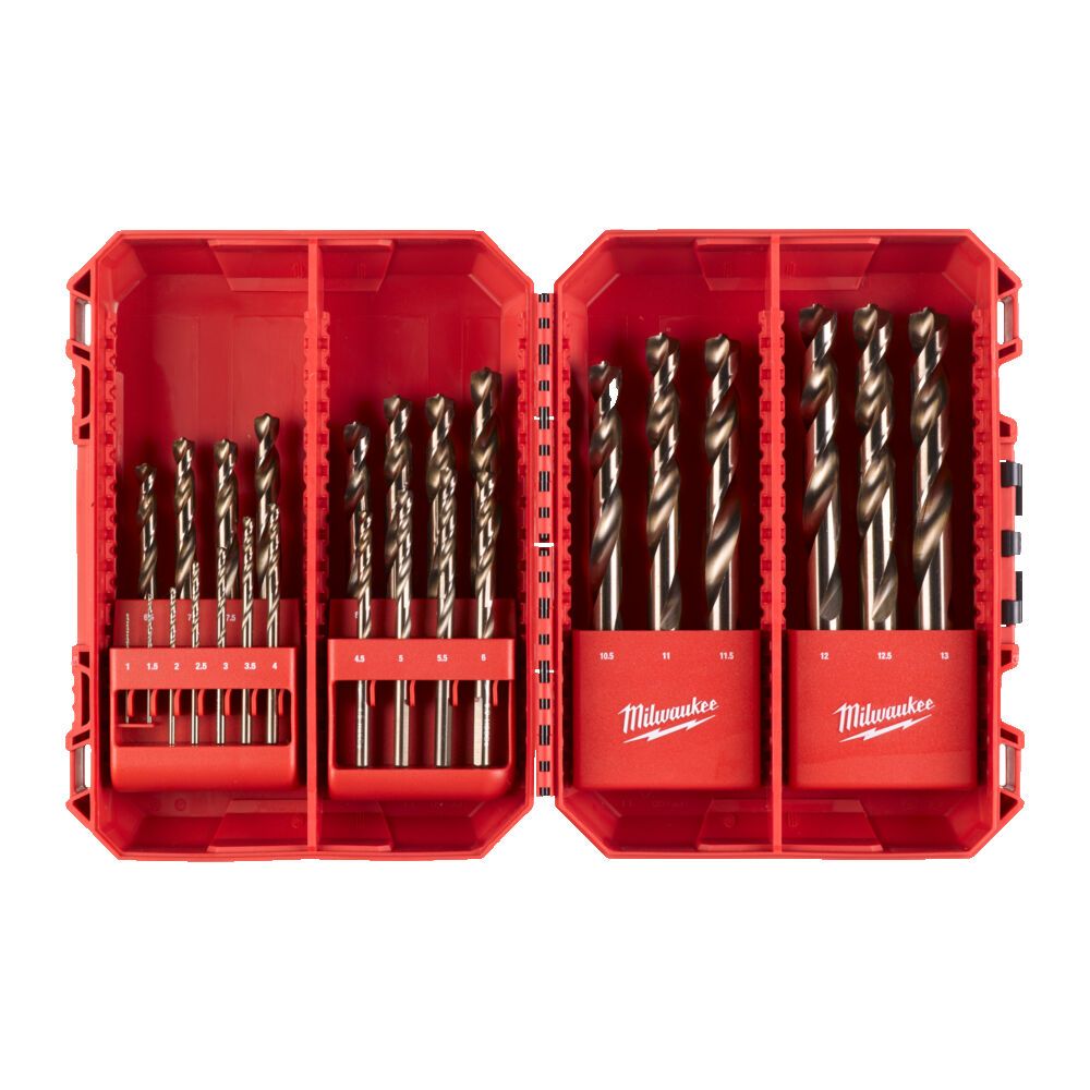Набір свердел по металу кобальтових HSS-Co PACKOUT MILWAUKEE, DIN338, (діаметри 1/1,5/2/2,5/3/3,5/ 4/4,5/5/5,5/6/6,5/ 7/7,5/8/8, (4932493868)