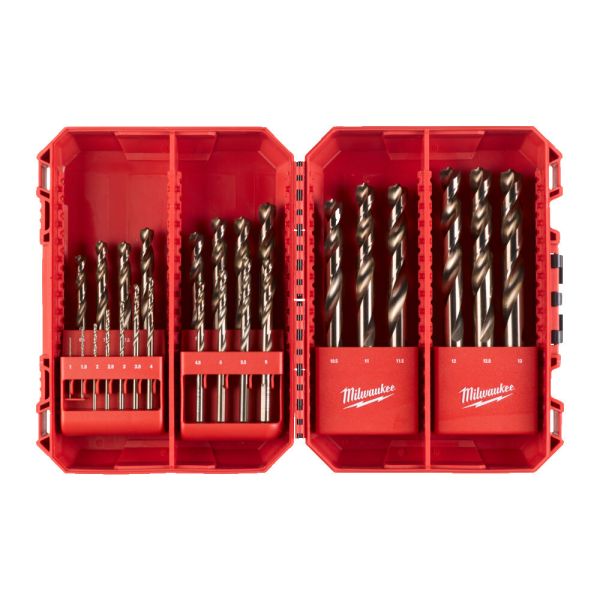 Набір свердел по металу кобальтових HSS-Co PACKOUT MILWAUKEE, DIN338, (діаметри 1/1,5/2/2,5/3/3,5/ 4/4,5/5/5,5/6/6,5/ 7/7,5/8/8, (4932493868)