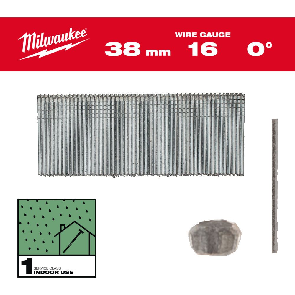 Цвяхи оцинковані з Т-образною головкою MILWAUKEE, 16G/0 градусів/38мм, (2500шт) (4932498314)