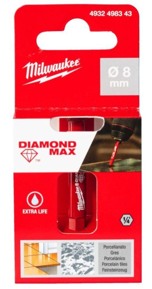 Коронка алмазна Diamond Plus/Max MILWAUKEE, O8,0мм (1/4 Hex) (4932498343)