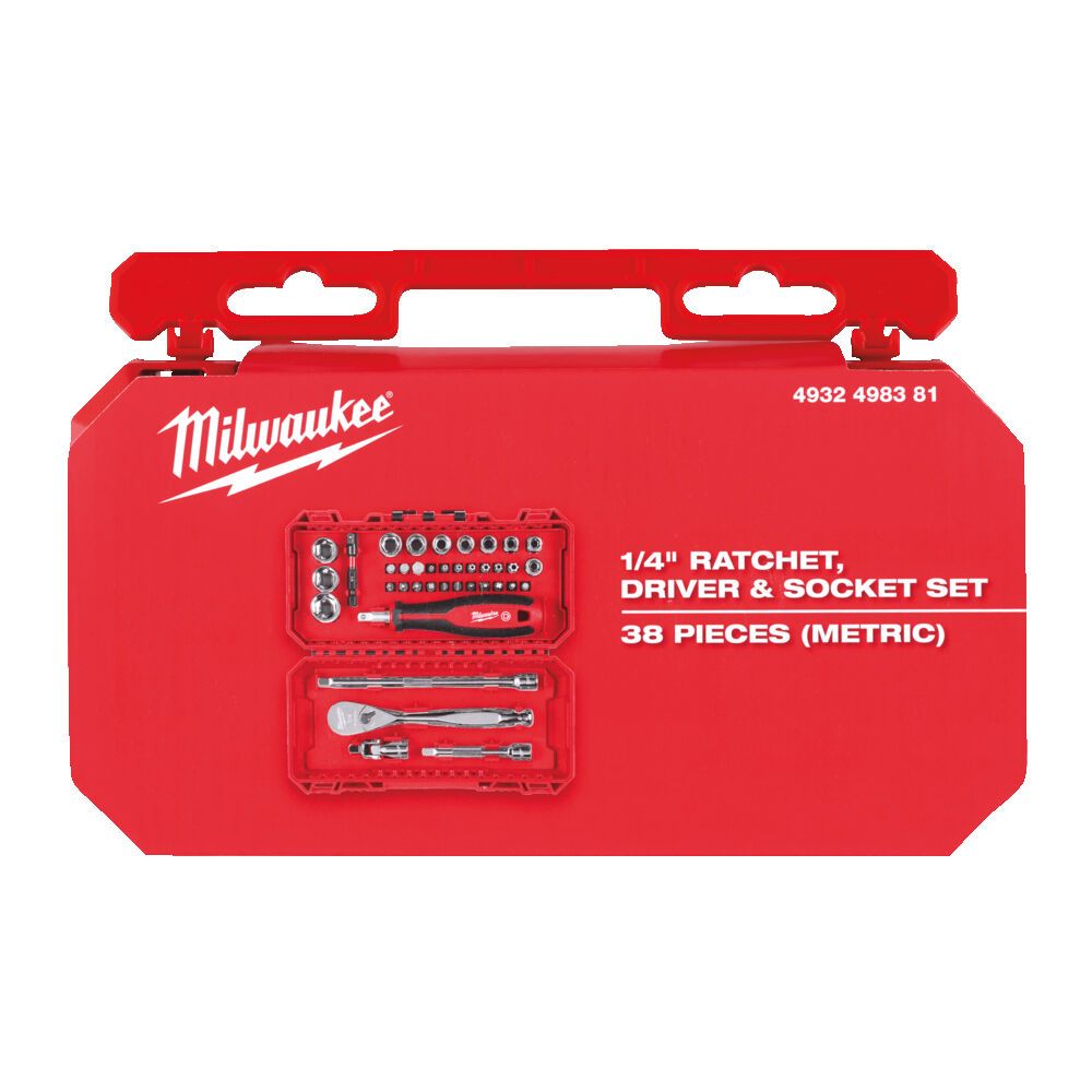 Набір ударних біт, головок з тріскачкою 1/4" MILWAUKEE 2024, (38шт) пластиковий кейс (4932498381)
