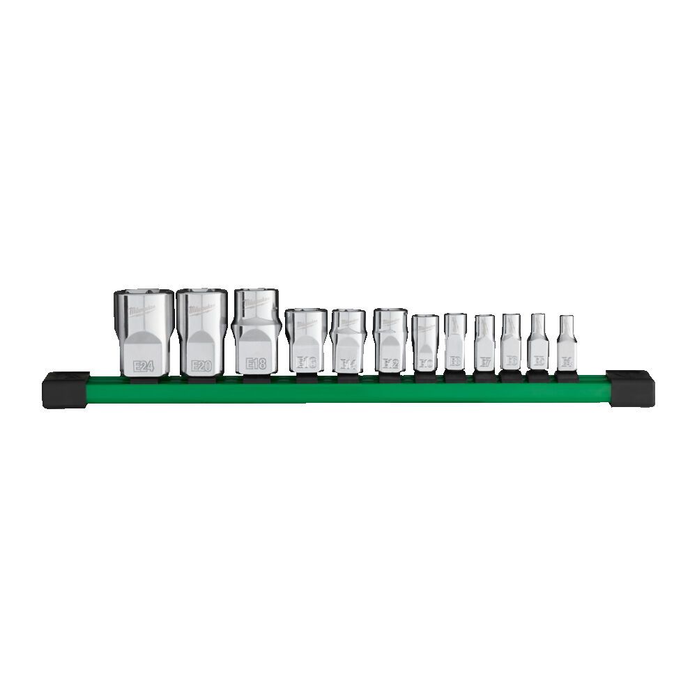 Набір головох хромованих метричних 1/4'',  3/8'', 1/2'' TORX Е-стандарт MILWAUKEE, на планці (13шт) (4932498799)