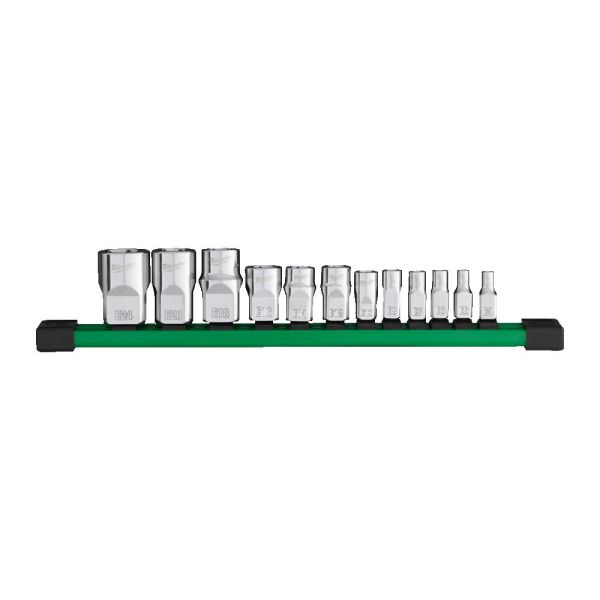 Набір головох хромованих метричних 1/4'',  3/8'', 1/2'' TORX Е-стандарт MILWAUKEE, на планці (13шт) (4932498799)