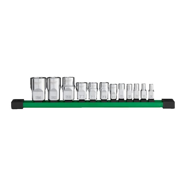 Набір головох хромованих метричних 1/4'',  3/8'', 1/2'' TORX Е-стандарт MILWAUKEE, на планці (13шт) (4932498799)