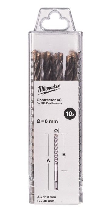 Бур SDS-PLUS 4C Contractor MILWAUKEE, діаметр 6х110х40мм, (10шт) (4932498868)