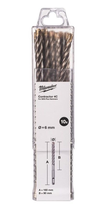 Бур SDS-PLUS 4C Contractor MILWAUKEE, діаметр 6х160х90мм, (10шт) (4932498870)