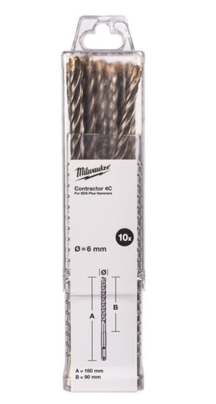 Бур SDS-PLUS 4C Contractor MILWAUKEE, діаметр 6х160х90мм, (10шт) (4932498870)