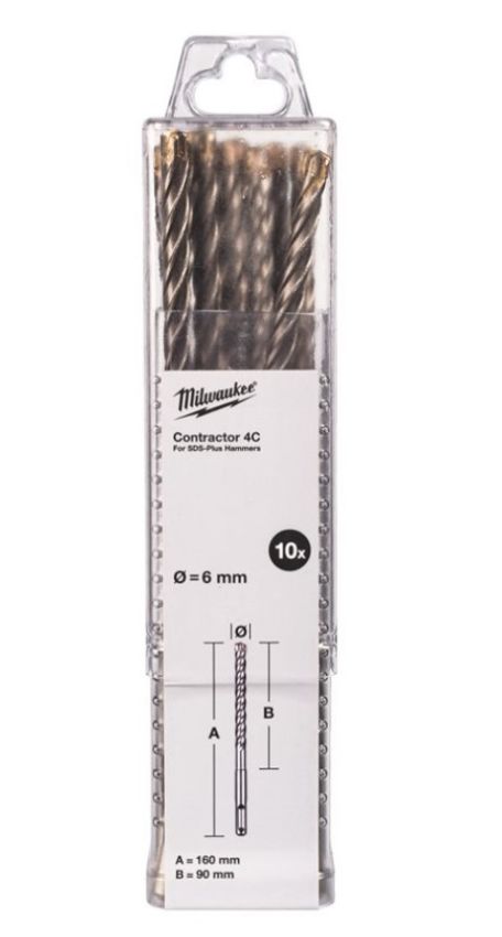 Бур SDS-PLUS 4C Contractor MILWAUKEE, діаметр 6х160х90мм, (10шт) (4932498870)