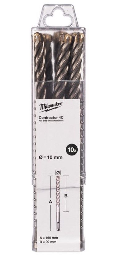 Бур SDS-PLUS 4C Contractor MILWAUKEE, діаметр 10х160х90мм, (10шт) (4932498887)
