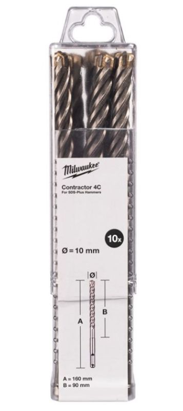 Бур SDS-PLUS 4C Contractor MILWAUKEE, діаметр 10х160х90мм, (10шт) (4932498887)