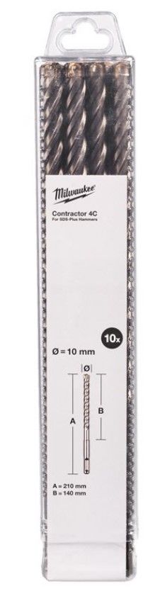 Бур SDS-PLUS 4C Contractor MILWAUKEE, діаметр 10х210х140мм, (10шт) (4932498889)