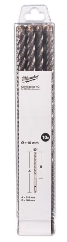Бур SDS-PLUS 4C Contractor MILWAUKEE, діаметр 10х210х140мм, (10шт) (4932498889)