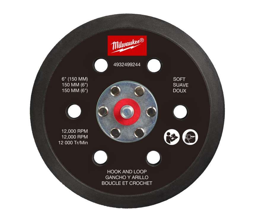 Підошва шліфувальна MILWAUKEE FROSBPSH150, O150мм, 6 отв. для M12 FROS (м'яка з ліпучкою ) (4932499244)