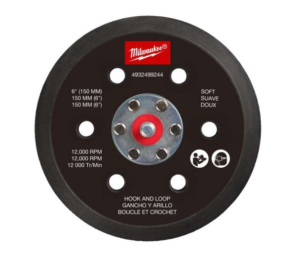 Підошва шліфувальна MILWAUKEE FROSBPSH150, O150мм, 6 отв. для M12 FROS (м'яка з ліпучкою ) (4932499244)