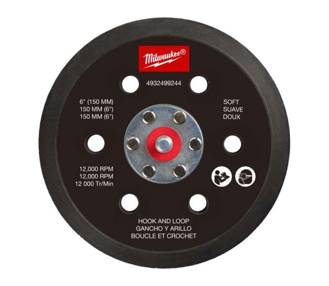 Підошва шліфувальна MILWAUKEE FROSBPSH150, O150мм, 6 отв. для M12 FROS (м'яка з ліпучкою ) (4932499244)