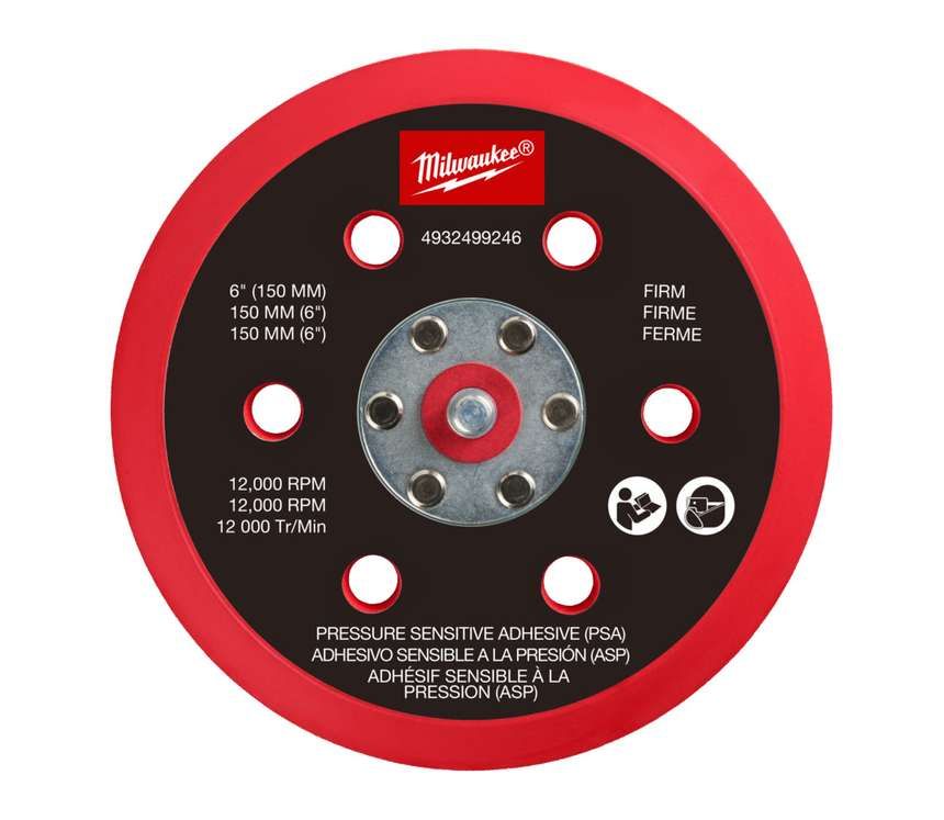 Підошва шліфувальна MILWAUKEE FROSBPSP150, O150мм, 6 отв. для M12 FROS (м'яка з PSA) (4932499246)