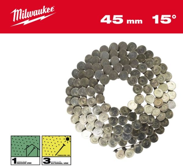 Цвяхи оцинковані з круглою головкою в котушці MILWAUKEE, 3,05х10,5мм/15 градусів/45мм, (1440шт) (4932499315)