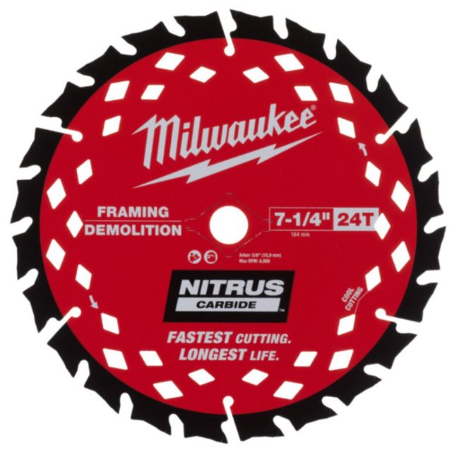 Диск пиляьний по деревині з цвяхами Nitrus MILWAUKEE, діаметр 190х30х1,6мм, 24 зуб. (4932499376)