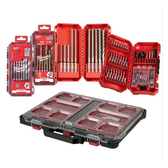 Набір біт SHOCKWAVE, бурів SDS-PLUS MX4 та свердел MILWAUKEE в органайзере PACKOUT (98шт) пастиковий кейс (4932499760)
