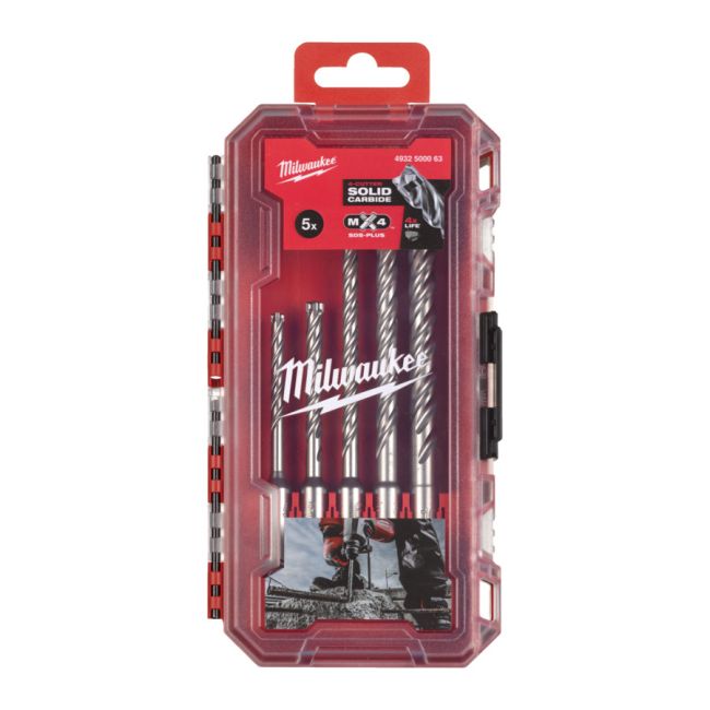 Набір бурів SDS-PLUS MX4 PACKOUT MILWAUKEE, (діаметри 5/6/6/8/10мм) Set 1 (5шт) пластиковий кейс (4932500063)