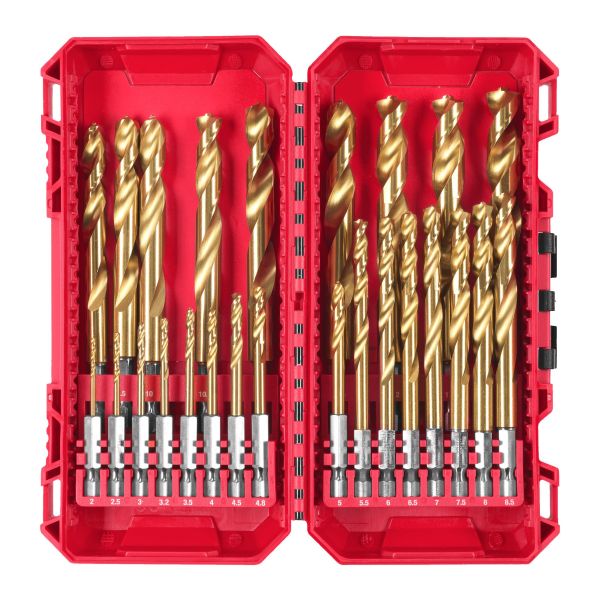 Набір свердел по металу RedHEX SHOCKWAVE HSS-TiN PACKOUT MILWAUKEE, (діаметри 2/2,5/3/3,2/3,5/4/ 4,5/4,8/5/5,5/6/ 6,5/7/7,5/8/8, (4932500420)