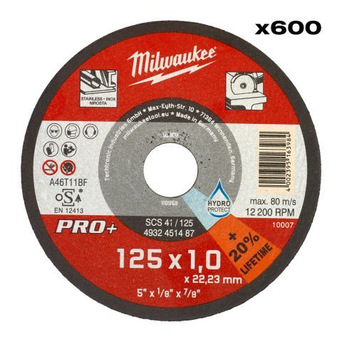 Диск відрізний по металу MILWAUKEE, SCS 41/125х1 PRO+, діаметр 125мм, (600шт) (4932500580)