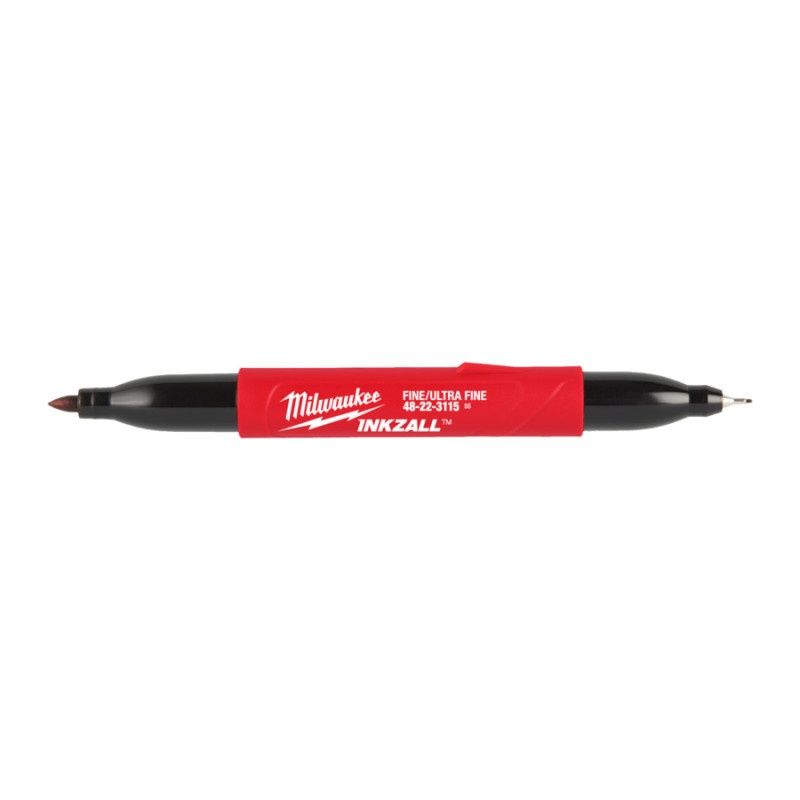 Маркер для будмайданчика INKZALL Double Tip MILWAUKEE, тонкий/ультра-тонкий, чорний (48223115) (4932501154)