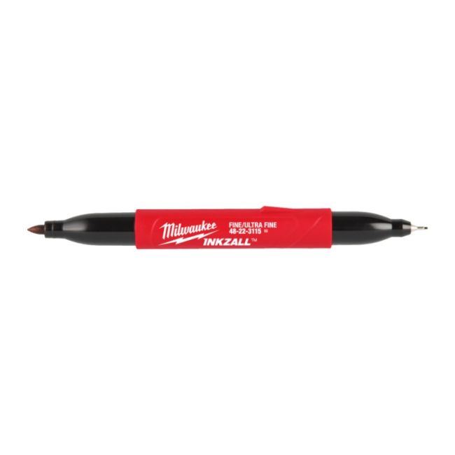 Маркер для будмайданчика INKZALL Double Tip MILWAUKEE, тонкий/ультра-тонкий, чорний (48223115) (4932501154)
