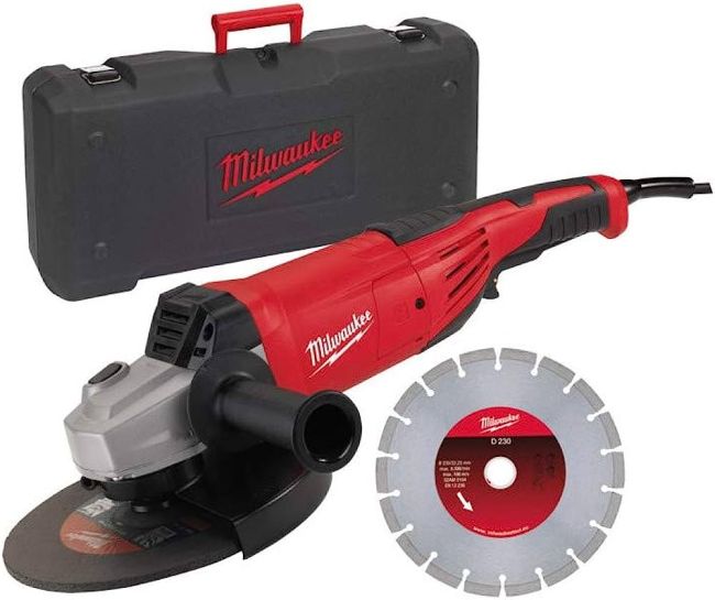 Кутова шліфувальня машина MILWAUKEE 230 мм AG22-230DMS-DSET (+ захисний кожух, бокова рукоятка, фланець, фланцева гайка, кабель, (4933440292)