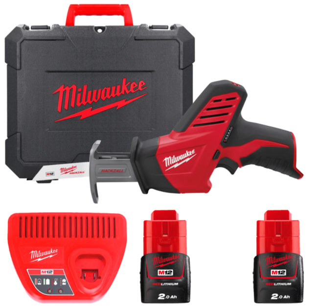 Пила шабельна акумуляторна MILWAUKEE, M12 C12 HZ-202С (зарядний пристрій С12 С, 2 акумулятори М12 В2 2Аг, полотно, кейс) (4933441195)