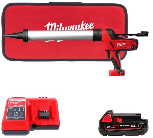 Пістолет для герметиків акумуляторний MILWAUKEE, C18 PCG/600A-201В, 600мл (заряд.пристрій М12-18 С, 1 акумулятор М18 В2 2Аг, алю (4933441305)