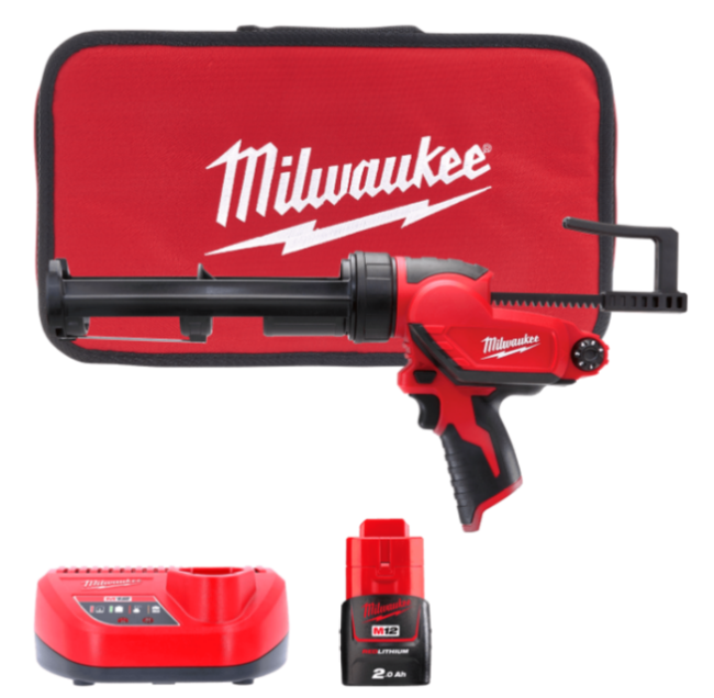 Пістолет для герметиків акумуляторний MILWAUKEE M12 PCG/310C-201B, 310мл (зарядний пристрій С12 С, 1 акумулятор М12 В2 2Аг, плас (4933441655)