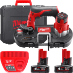 Пила стрічкова акумуляторна MILWAUKEE, M12 BS-402C (зарядний пристрій С12 С, 2 акумулятори М12 В4 4Ач, полотно, кейс) (4933441805)