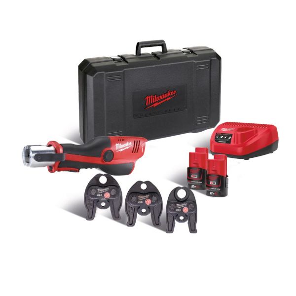 Обтискач гідравлічний акумуляторний для труб MILWAUKEE M12 HPT-202C U-SET (зарядний пристрій С12 С, 2 акумулятори М12 В2 2Аг, ак (4933443110)