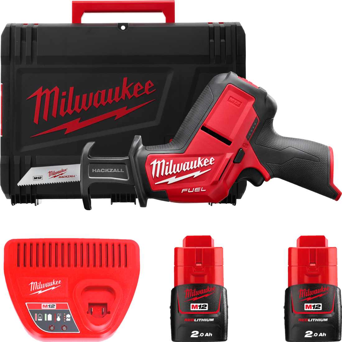 Пила шабельна акумуляторна безщіткова MILWAUKEE, M12 CHZ-202C (зарядний пристрій С12 С, 2 акумулятори М12 В2 2Аг, полотно, кейс) (4933447738)