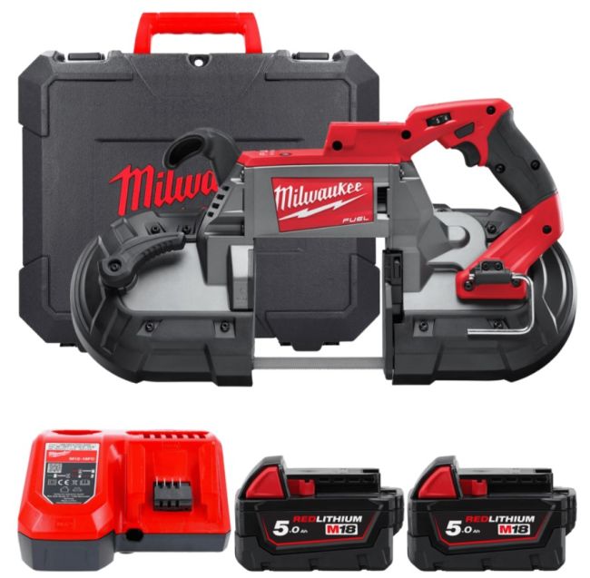 Пила стрічкова акумуляторна MILWAUKEE, M18 CBS125-502C (зарядний пристрій М12-18 FC, 2 акумулятори М18 В5 5Аг, кейс) (4933448195)