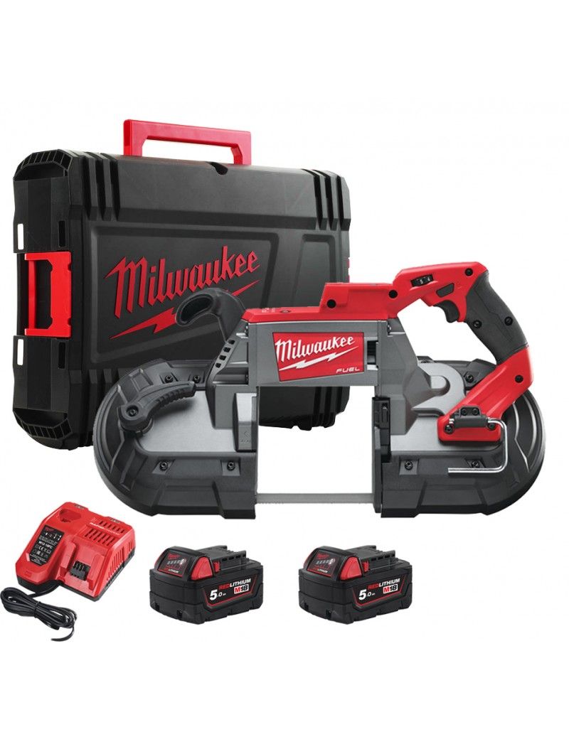 Пила стрічкова акумуляторна MILWAUKEE, M18 CBS125-502C (зарядний пристрій М12-18 FC, 2 акумулятори М18 В5 5Аг, кейс) (4933448195)