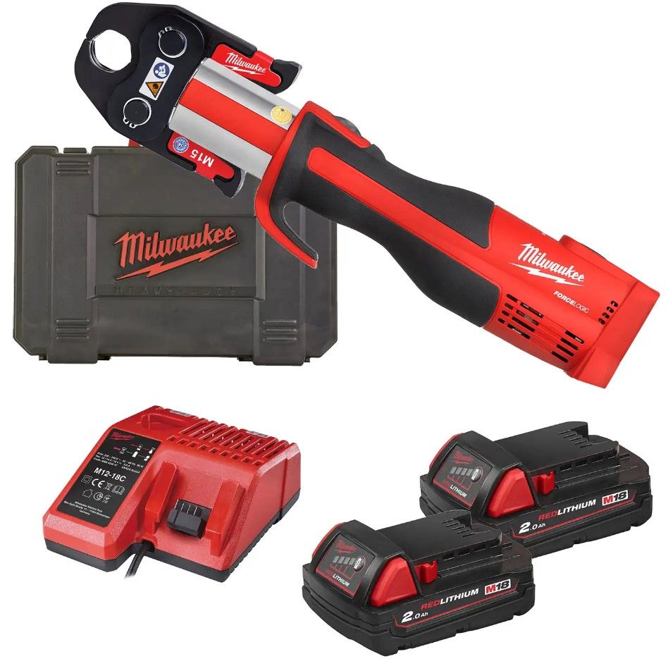 Обтискач гідравлійчний акумуляторний для труб MILWAUKEE, M18 BLHPT-202C (зарядний пристрій M12-18 C, 2 акумулятори М18 В2 2Аг, к (4933451132)
