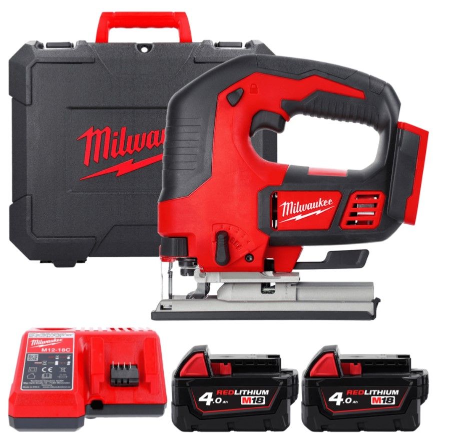 Лобзик акумуляторний MILWAUKEE, M18 BJS-402С (зарядний пристрій М12-18 С, 2 акумулятори М18 В4 4 Аг, аксесуари, кейс) (4933451389)