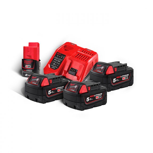 Енергокомплект Li-Ion MILWAUKEE, M18 NRG-503 (зарядний пристрій M12-18FC, 3 акумулятори M18 В5 5Аг) + подарунок акумулятор M12 B (4933451423)