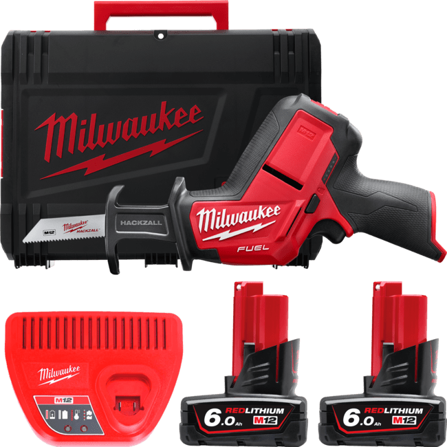 Пила шабельна акумуляторна безщіткова MILWAUKEE, M12 CHZ-602C (зарядний пристрій С12 С, 2 акумулятори М12 В6 6Аг, полотно, HDкей (4933451511)