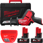 Пила шабельна акумуляторна безщіткова MILWAUKEE, M12 CHZ-602C (зарядний пристрій С12 С, 2 акумулятори М12 В6 6Аг, полотно, HDкей (4933451511)